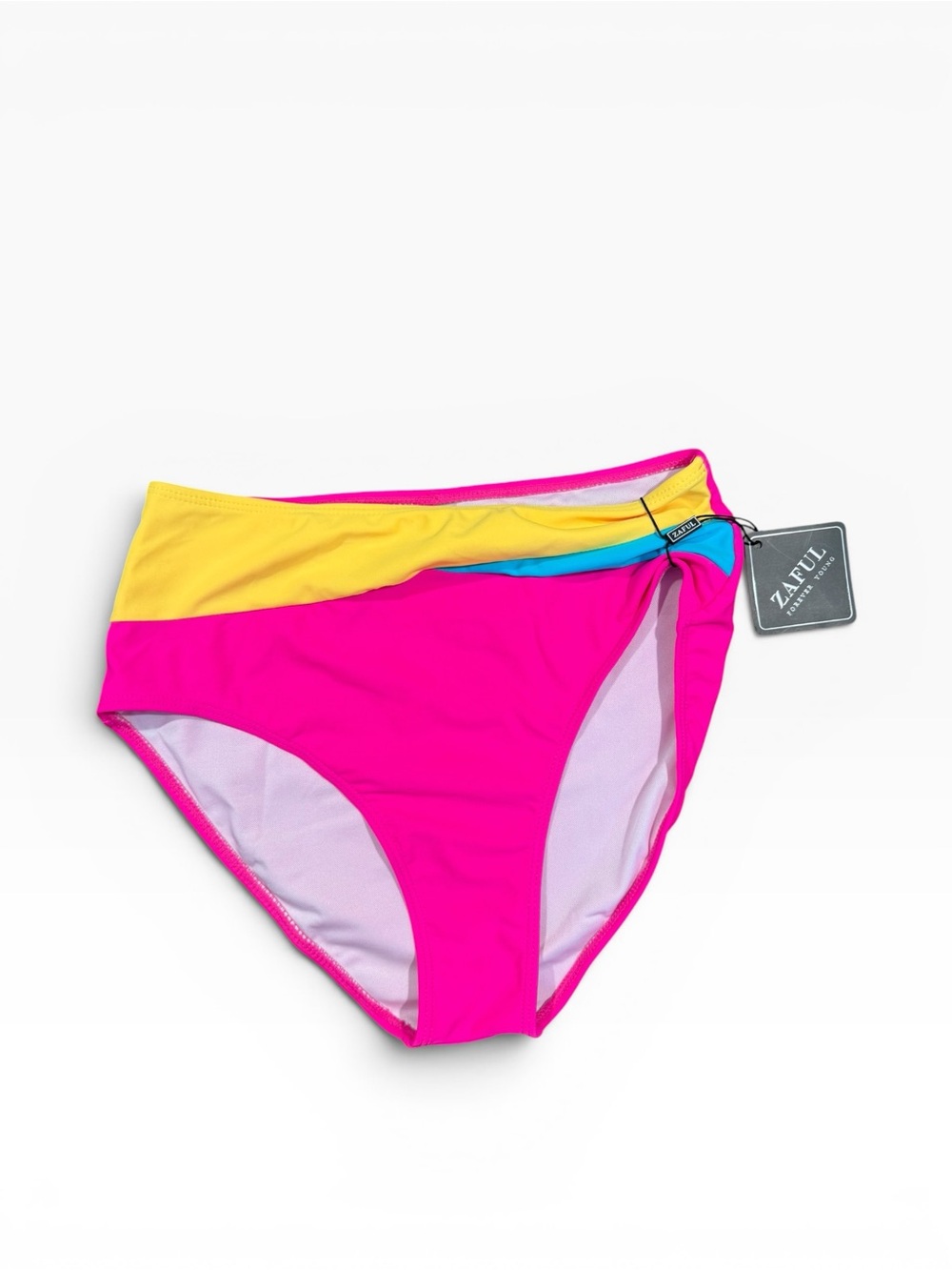 Zaful Colorblock High-Rise Bikini Bottom in Hot Pink, Yellow and Turquoise